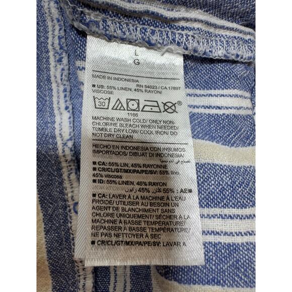 Old Navy Women’s Linen Dress Midi Button Up Blue Striped Sz L Pockets Coastal - Picture 5 of 7